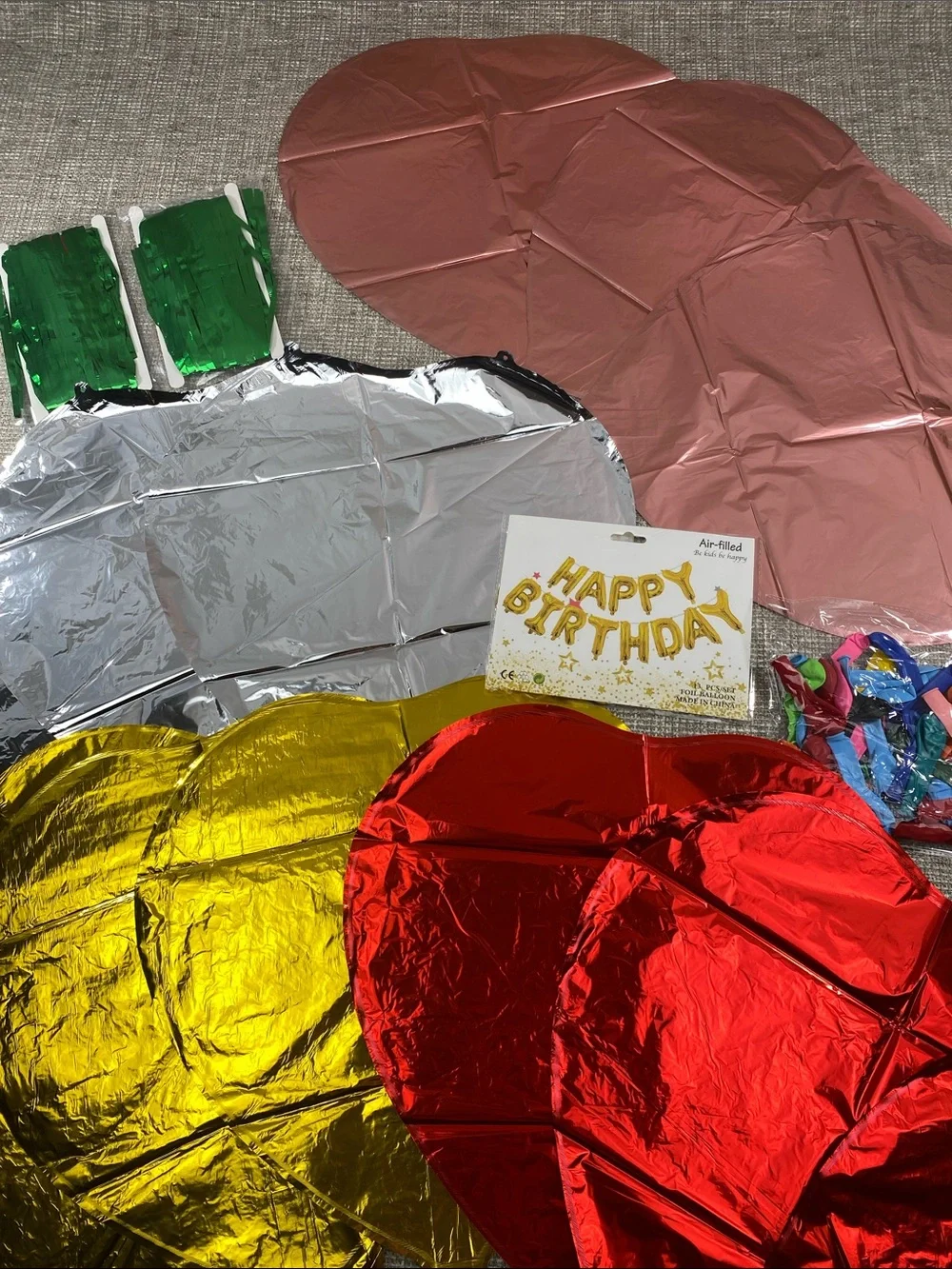 Happy Birthday Foil Heart Balloons - Red, Gold, Silver, Pink, Green